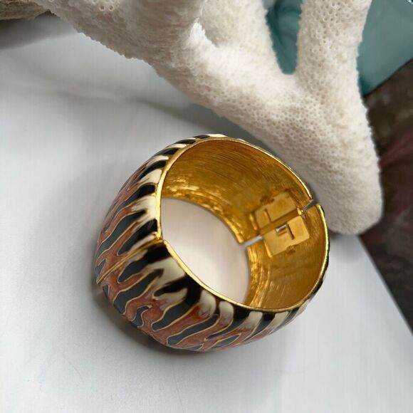 Gold Orange Black White Tiger Stipe Bangle Kenneth J Lane - Picture 11 of 15